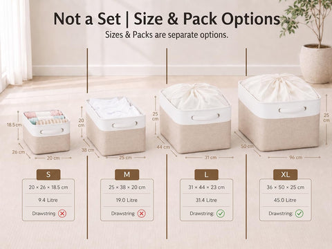 Mangata Fabric Storage Basket with Handles, Light Khaki White S