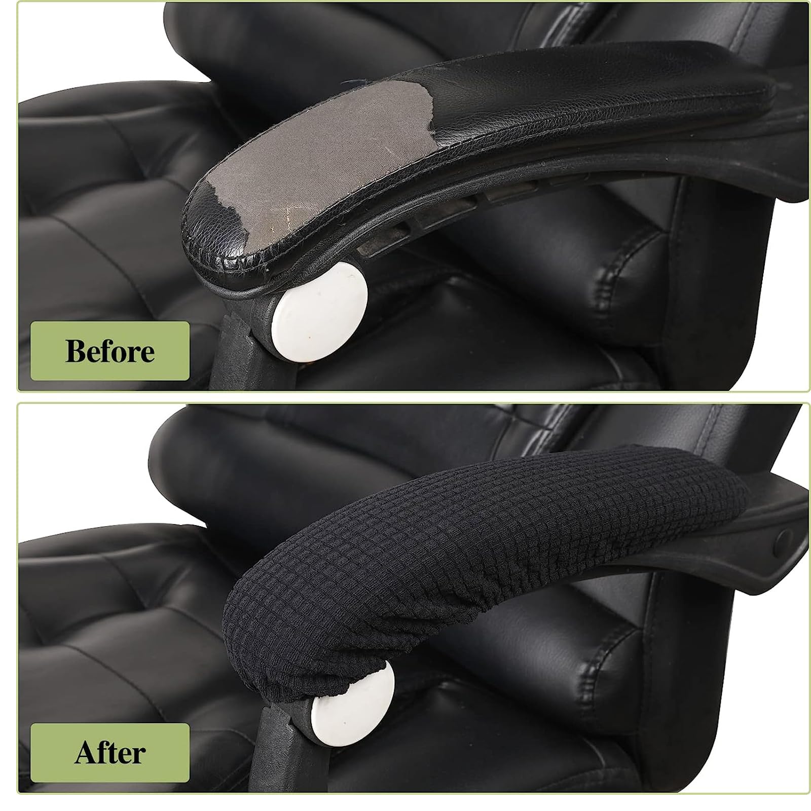XIEHUZA 2 Pair Office Chair Armrest Covers, Removable Elastic Arm Rest Pads, Seat Hand Rest Protector for Home and Office Chairs (Black)