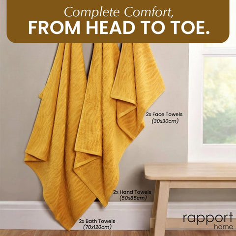 Rapport Home Safari 6-Piece Towel Bale | Bale Mustard Yellow | Luxurious 100% Cotton 500gsm Bathroom Set