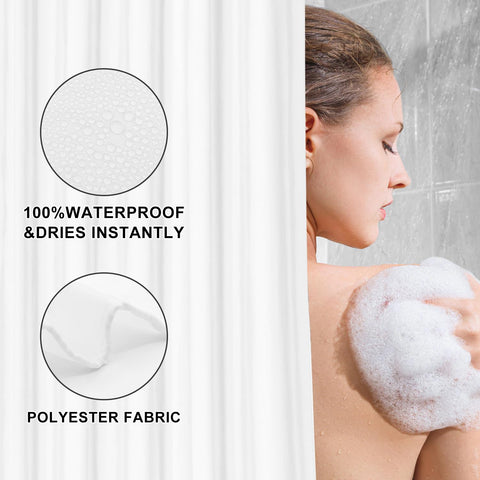 LUKDUNG 180 x 220 cm Polyester Textile Shower Curtain Anti-Mould for Bathroom, Curtain for Bathtub Shower Made of Fabric Waterproof Washable Shower