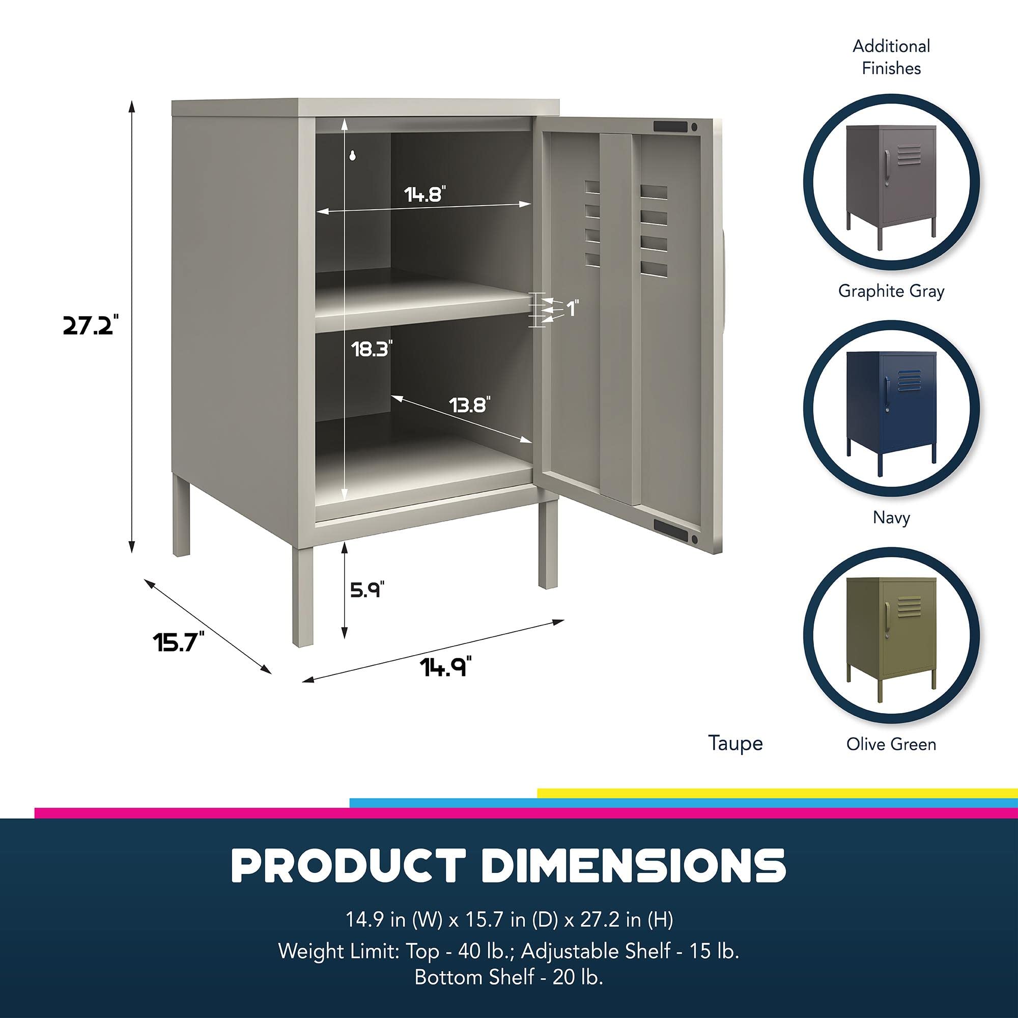 DHP Furniture Bradford Metal Locker End Table Navy, 39x37x68cm (DxWxH)