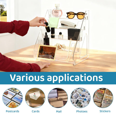 SSYYGET Greeting Card Display Stand, 3 Tier Postcard Display Stand, Portable Card Display Rack, Wooden Retail Display Holder, Magazine Organizer Rack
