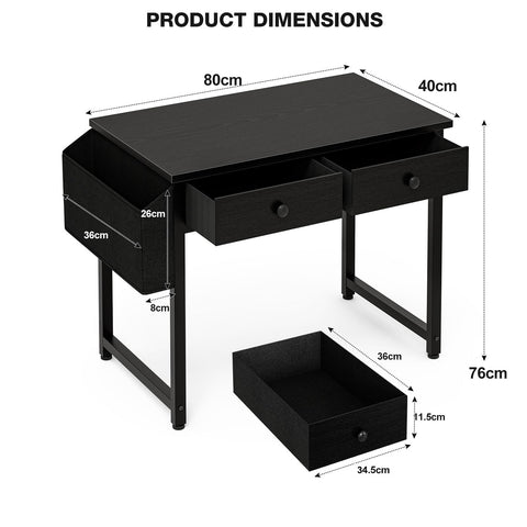 Grandder Small Computer Desk with 2 Fabric Drawers, 80 x 40 cm Home Office Desk with Storage Bags and Drawers