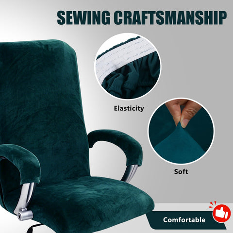 Set of 3 High Back Office Chair Cover, Stretch Polyester Velvet Computer Desk Chair Slipcover with 2 Armrest Covers