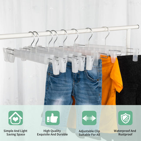 Lamitocs Pack of 10 Clothes Hangers with Strong Non-Slip Adjustable Clips Hooks, Space-Saving Trouser Hangers for Hanging Trousers, Socks, Skirts