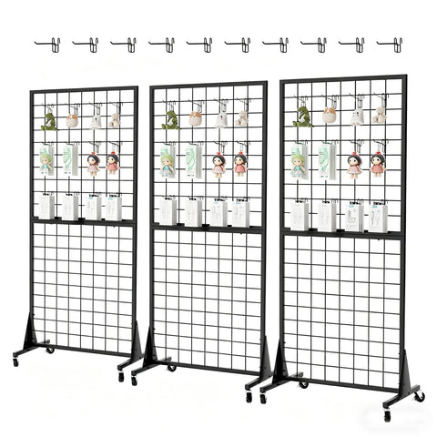 DEYEGELEA Gridwall Panel Display Stands, 2'x5.5' Ft, Heavy-Duty Floorstanding Retail Display Rack with Triangle-Base for Retail Art Fair Show