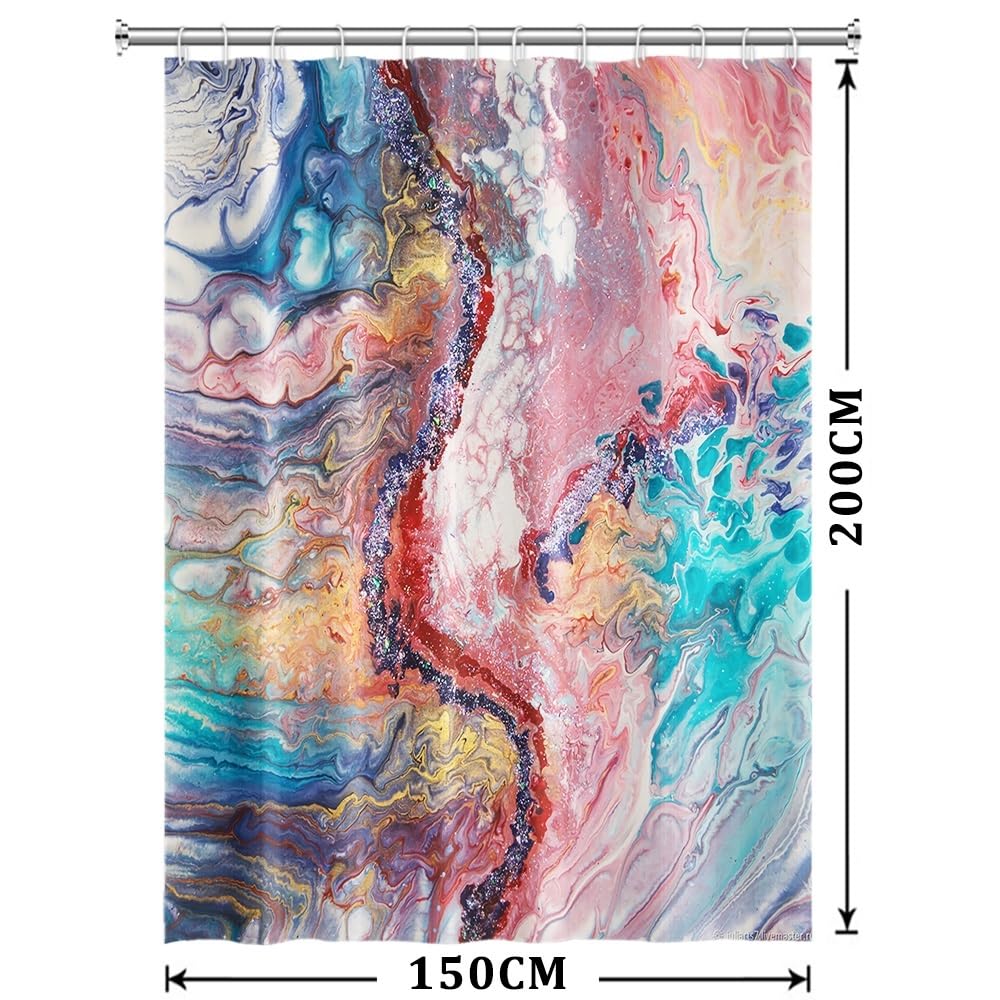 Xiaoterna Marble Shower Curtain Modern Luxury Colorful Gradient Marble Waterproof Bathroom Curtain Abstract Art Gilding Wave Textured Washable Mildew