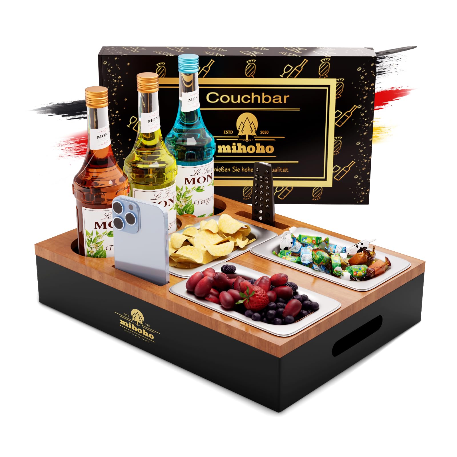Mihoho Couch Bar, Sofa Organiser On Side Tables, Coffee Table, Wooden Coffee Bar As Beer Gifts For Men