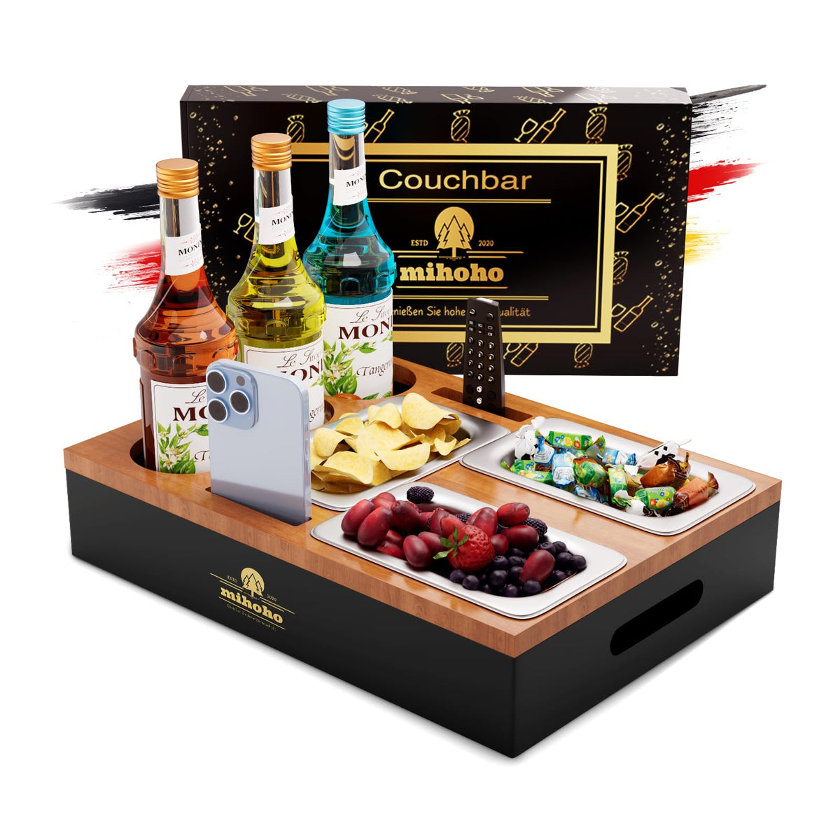Mihoho Couch Bar, Sofa Organiser On Side Tables, Coffee Table, Wooden Coffee Bar As Beer Gifts For Men