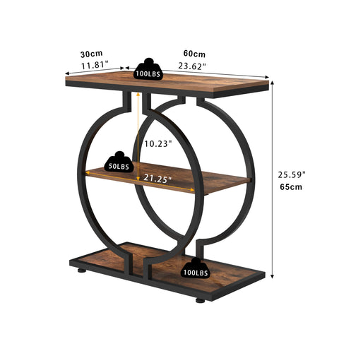 Trironsun Narrow End Table 3-Tier Round Side Table with Geometric O-Shaped Base Industrial Small Sofa Table for Living Room Slim Bedside Table