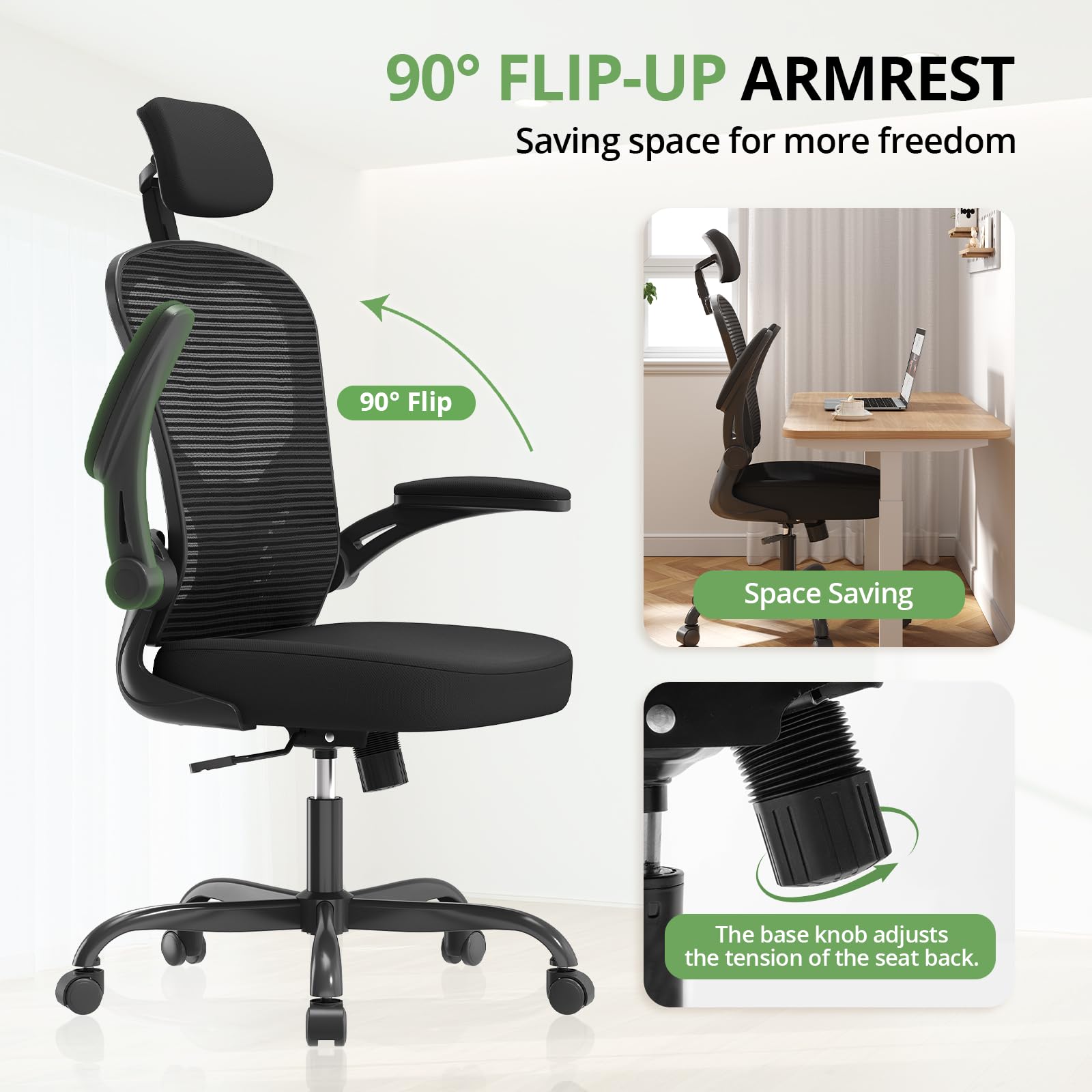 Synorla Desk Chair Ergonomic Office Chair with 330LBS Capacity, High Back Computer Chairs for Long Hours Comfortable