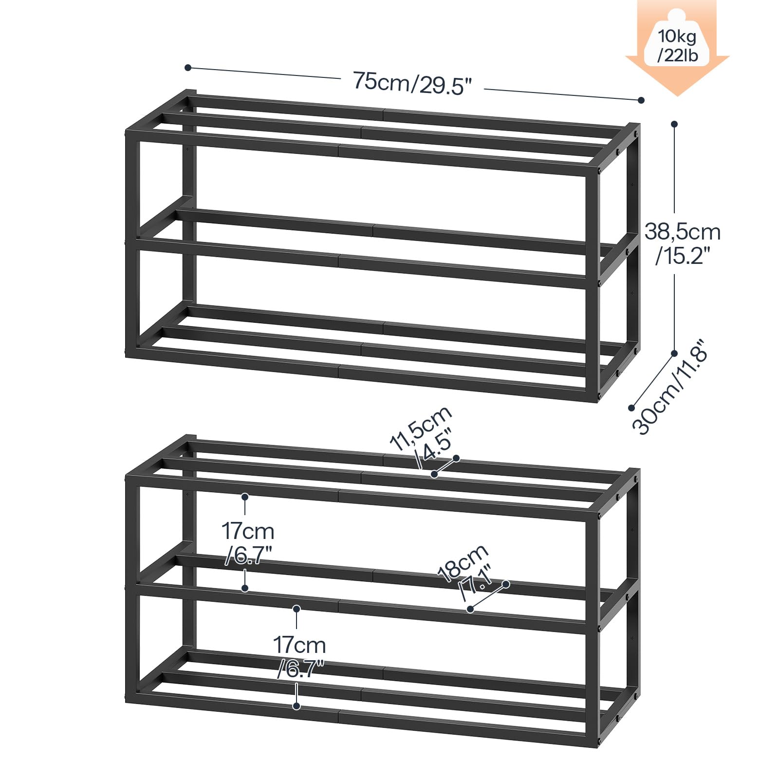 HOOBRO Wall Mounted Shoe Rack, 2-Pack Hanging Metal Shoe Storage Organizer, 3-Tier Vertical Shoe Holder, Metal Shoe Shelf for 18-24 Pairs, Entryway