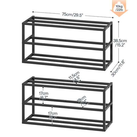 HOOBRO Wall Mounted Shoe Rack, 2-Pack Hanging Metal Shoe Storage Organizer, 3-Tier Vertical Shoe Holder, Metal Shoe Shelf for 18-24 Pairs, Entryway