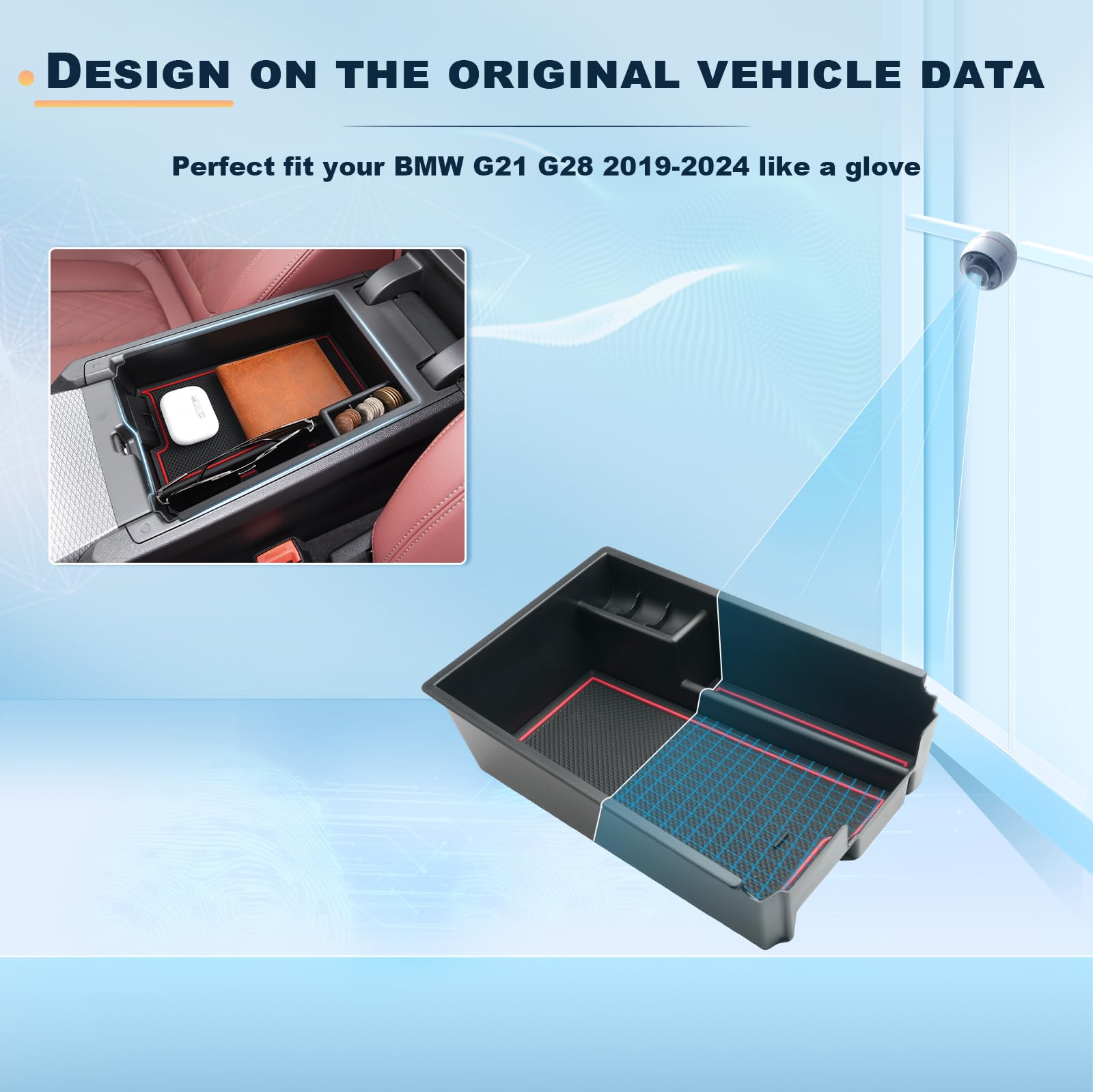 BIXUAN Compatible with BMW 3 Series (G20) G21 G28 2019-2024 4 Series (G22/G23/G26) i3 i4 Centre Console Storage Box Non-Slip Mat Storage Compartment