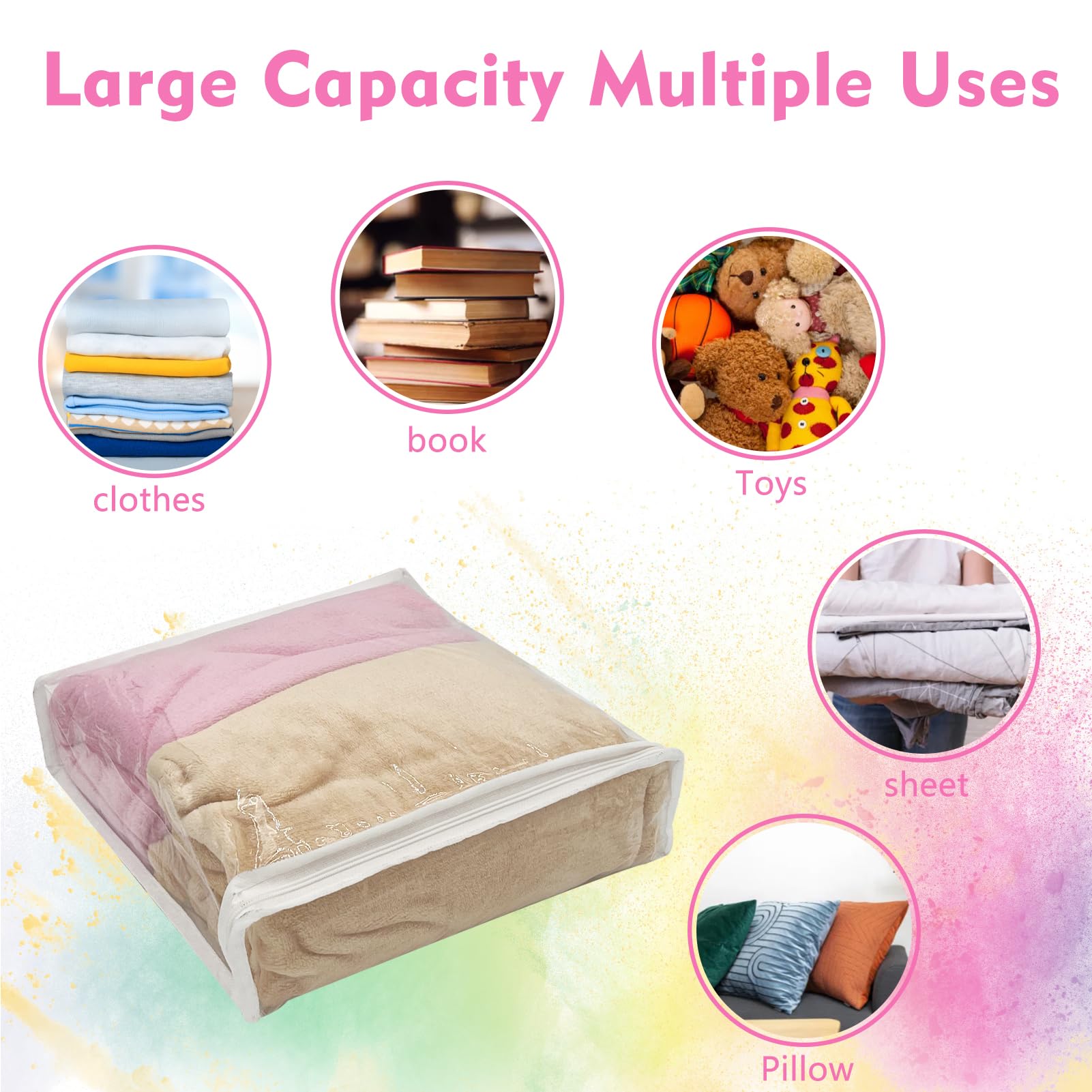 20 Pcs Clear Vinyl Zippered Sweater Storage Bags with Zipper Plastic Organizer,26 x 26 x 6 cm Storage for Clothing Blankets Sheet Linen Bed Cube