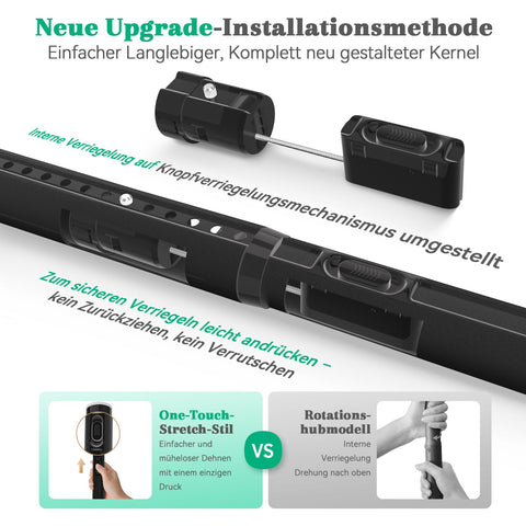 VECTO No Drill Curtain pole 340-430cm Heavy Duty Tension Rod Black 32mm