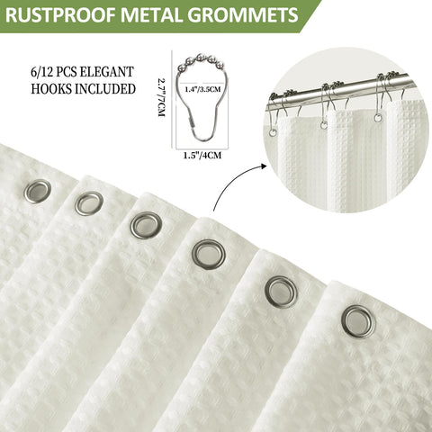 FY&XZH Heavy-Duty Waffle Weave Shower Curtain with Stainless Steel Hooks, Thick Fabric for Bathroom, Hotel, Spa & Salon-275 x 183cm (Beige)