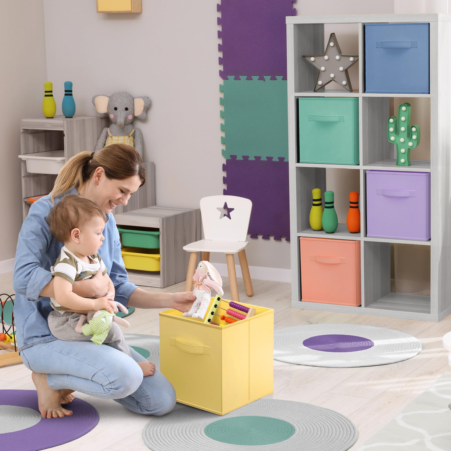 Sorbus 11 Inch Fabric Storage Cubes - Sturdy Collapsible Bins with Handle - 6 Foldable Baskets for Organizing Clothes, Toys, Books