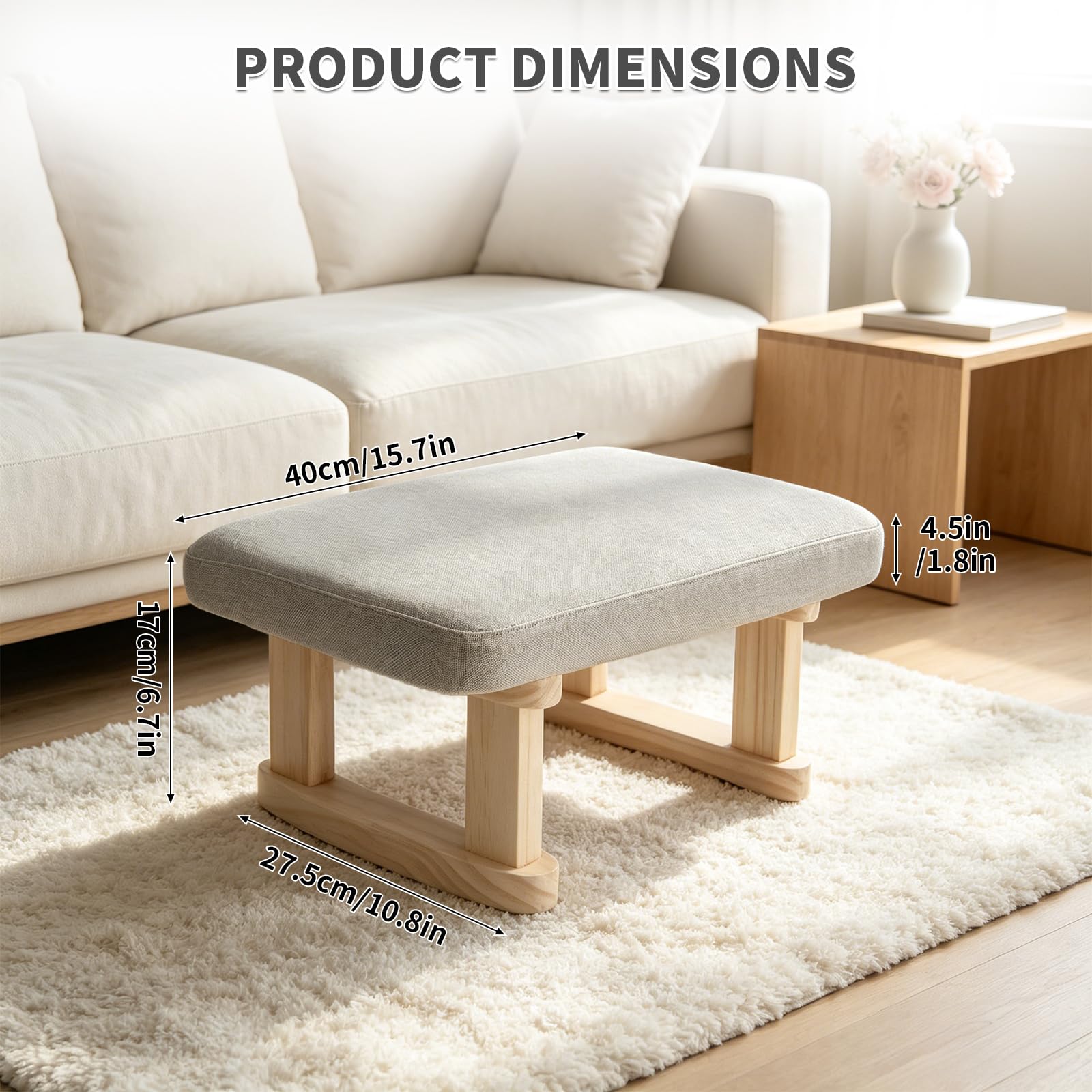 Margolongte Foot Stool, Pouffe Footstool with Removable Cover, Linen Fabric Small Footstool with Cushion