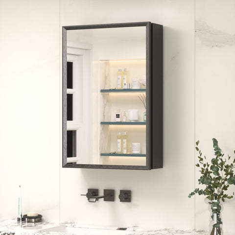 Keonjinn Bathroom Mirror Cabinets 40x60cm, Assembly Required, Black Aluminum Frame Mirrored Bathroom Cabinet Wall Mounted with Storage