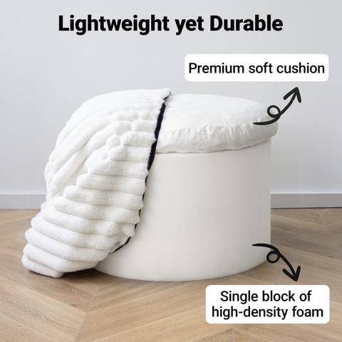 DAWNYIELD Round Footstool Bean Bag, Faux Fur Pouffe, White