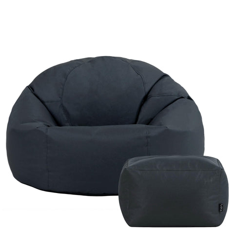 Bean Bag Bazaar Kingston Outdoor Bean Bag & Footstool with Filling, Grey