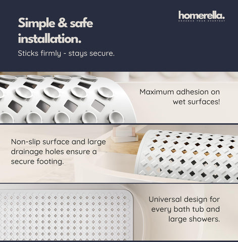 homerella Bath Mat Non Slip Anti Mould 88x39cm Shower Mat Non Slip Bath Mat