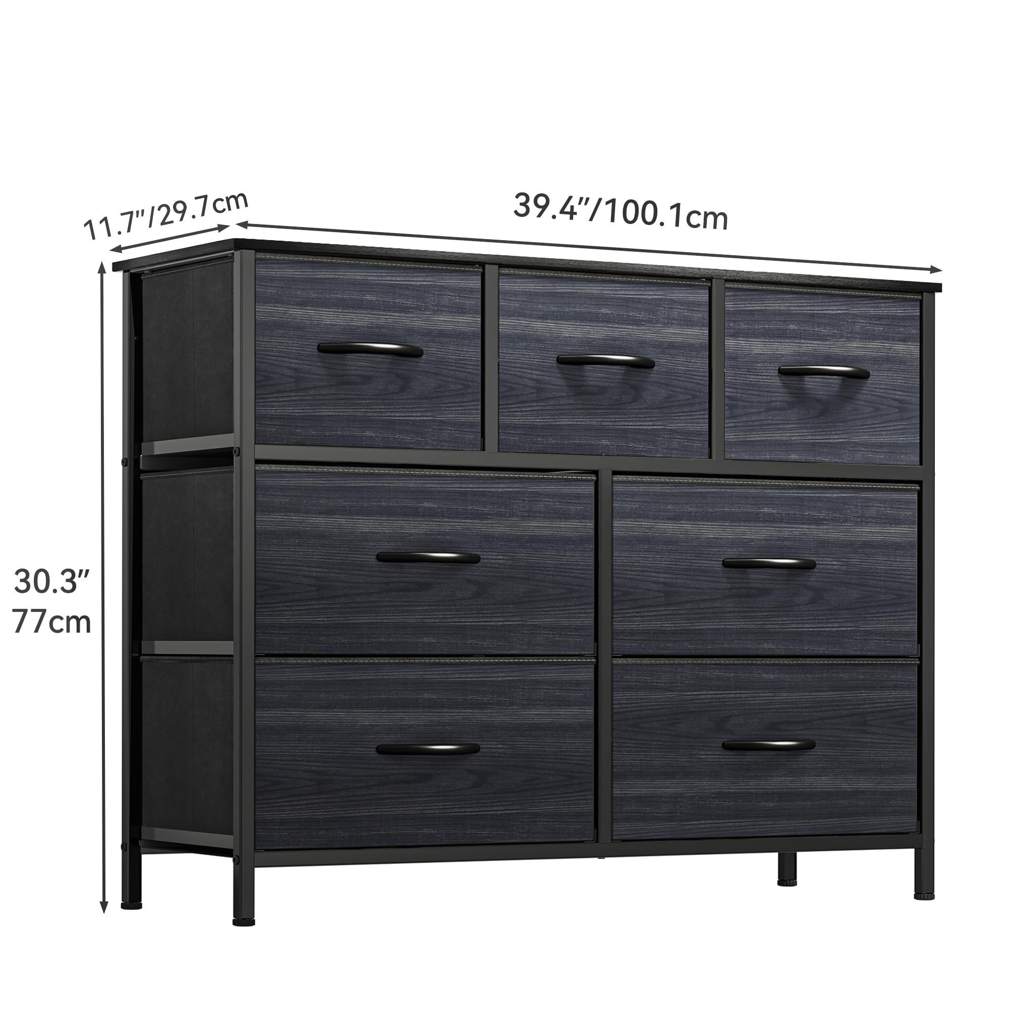 YITAHOME Chest of Drawer Bedroom with 7 Drawers Storage Unit Steel Frame Wood Top Fabric Dresser for Bedroom Living room,Closet,Black wood grain