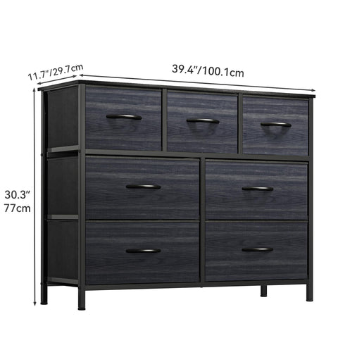 YITAHOME Chest of Drawer Bedroom with 7 Drawers Storage Unit Steel Frame Wood Top Fabric Dresser for Bedroom Living room,Closet,Black wood grain