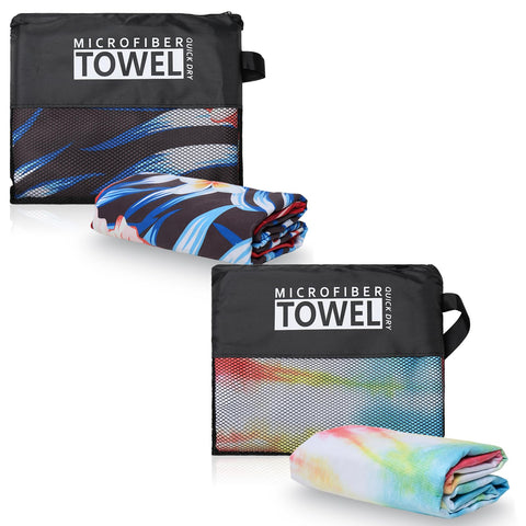 TMEOG Microfibre Beach Towels 2 Pack 180x80cm Extra Large Sand Free Beach Towel for Adults Compact Thin Travel Towel Women Men Lightweight Swim Pool