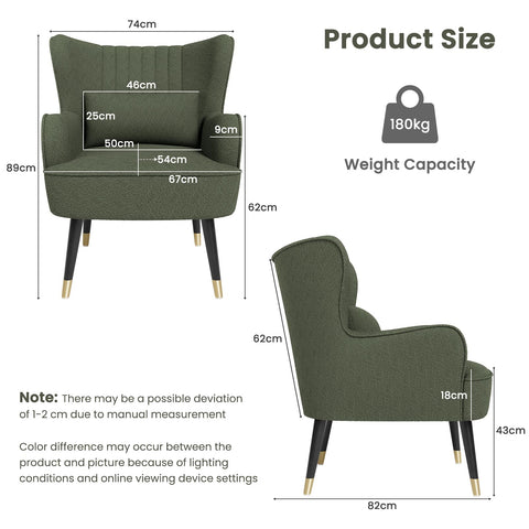 Vesgantti Teddy Accent Chair with Lumbar Pillow, Wing Back Large Armchair