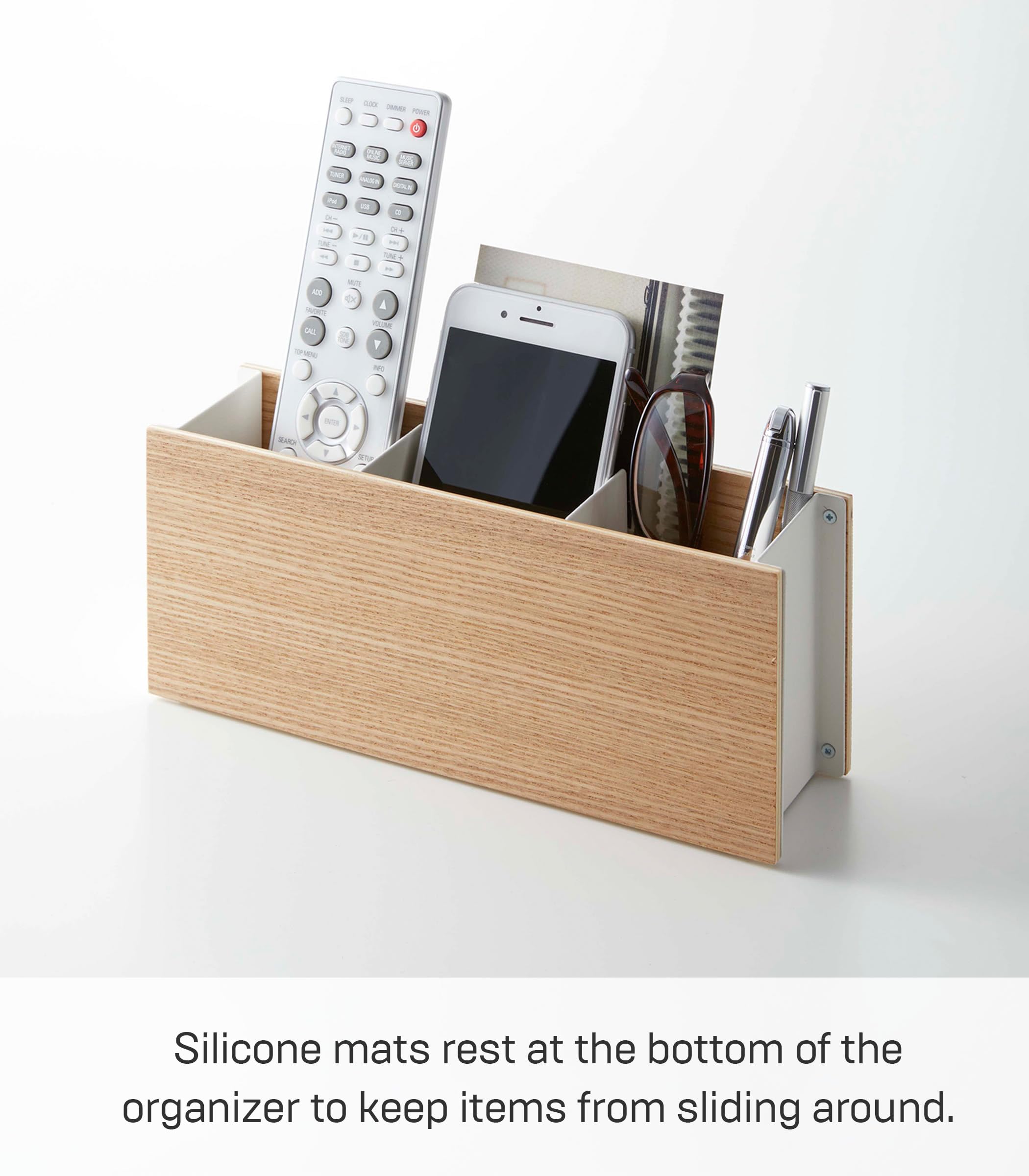 YAMAZAKI 2732 RIN Pen Stand & Remote Control Rack, white, Wood/Steel, Minimalist, 25 x 7 x 10.2 cm