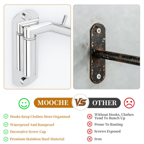 Mooche 2Pcs Wall Mounted Coat Rack Chrome, Swivel Clothes Rail, 27CM