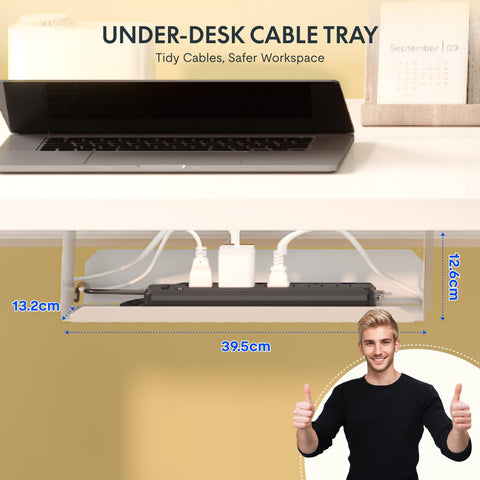 FLEXISPOT ONE PIECE Electric Standing Desk Height Adjustable Sit Stand Up Desk with Memory Smart Panel (White Frame+120x60cm White Desktop)
