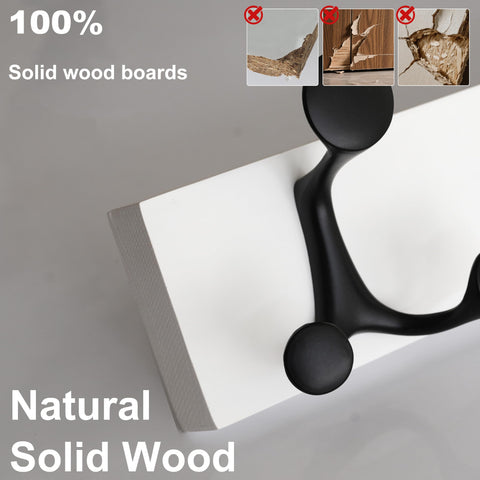 HONSKY Wall Mounted Coat Rack, 91cm White Pine Wood Base, 6 Black Sturdy Aluminium Alloy Triple Hooks(18 Hanging Points)