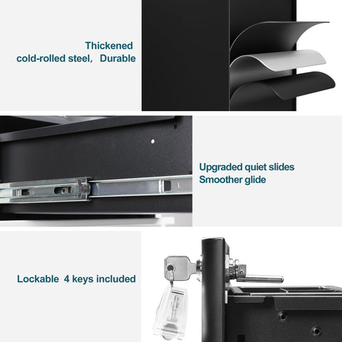 LVSTEEL Lockable 3-Drawer Metal Filing Cabinet on Wheels, Fully Assembled Mobile Office Storage, Filing Cabinets for Home Office, Fits Under Desk