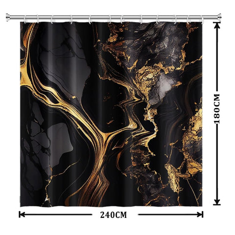 Xiaoterna Marble Shower Curtain Abstract Black Gold Marble Bathroom Curtain Gold Powder Sparkling Modern Luxury Marble Shower Curtain Machine