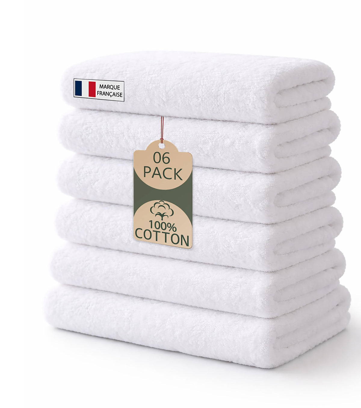 Caramont Set of 6 Bath Towels 70 x 140 cm - 100% Cotton, Ultra Soft, Highly Absorbent, Quick Drying, Hotel Quality - White - for Bathroom, Shower