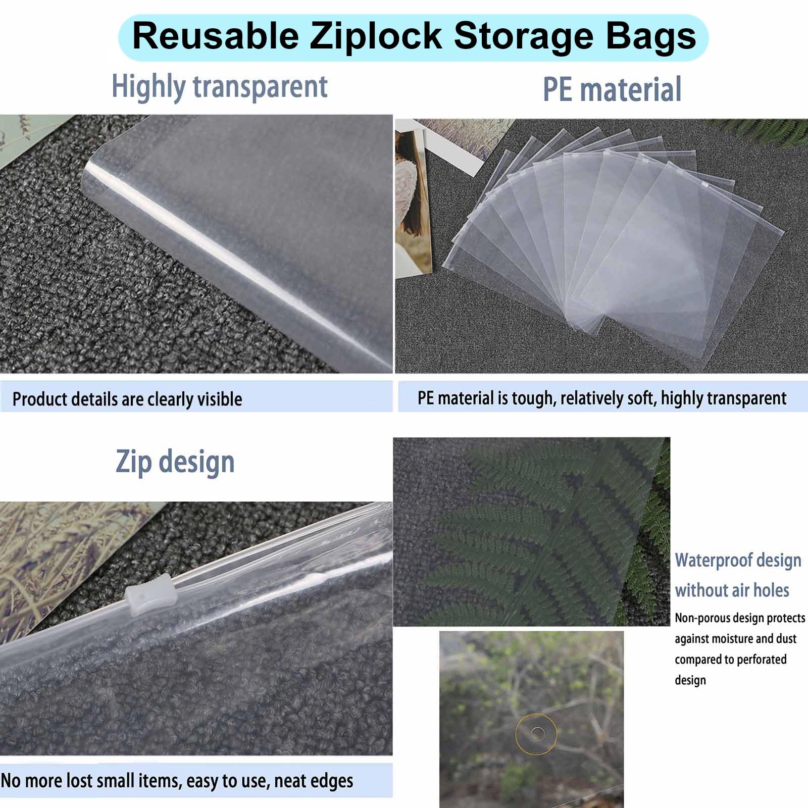 QISF 60 x 70 cm Reusable Ziplock Bags for Clothes - 20 Pcs Store & Protect Zip Seal Clothes Storage Bags，Large Clear Seal Bag Waterproof Luggage