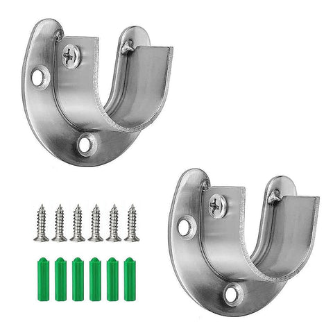 2 Pack Wardrobe Rail Support Brackets and Pole Fittings for Shower Curtain (25mm/0.98 In)