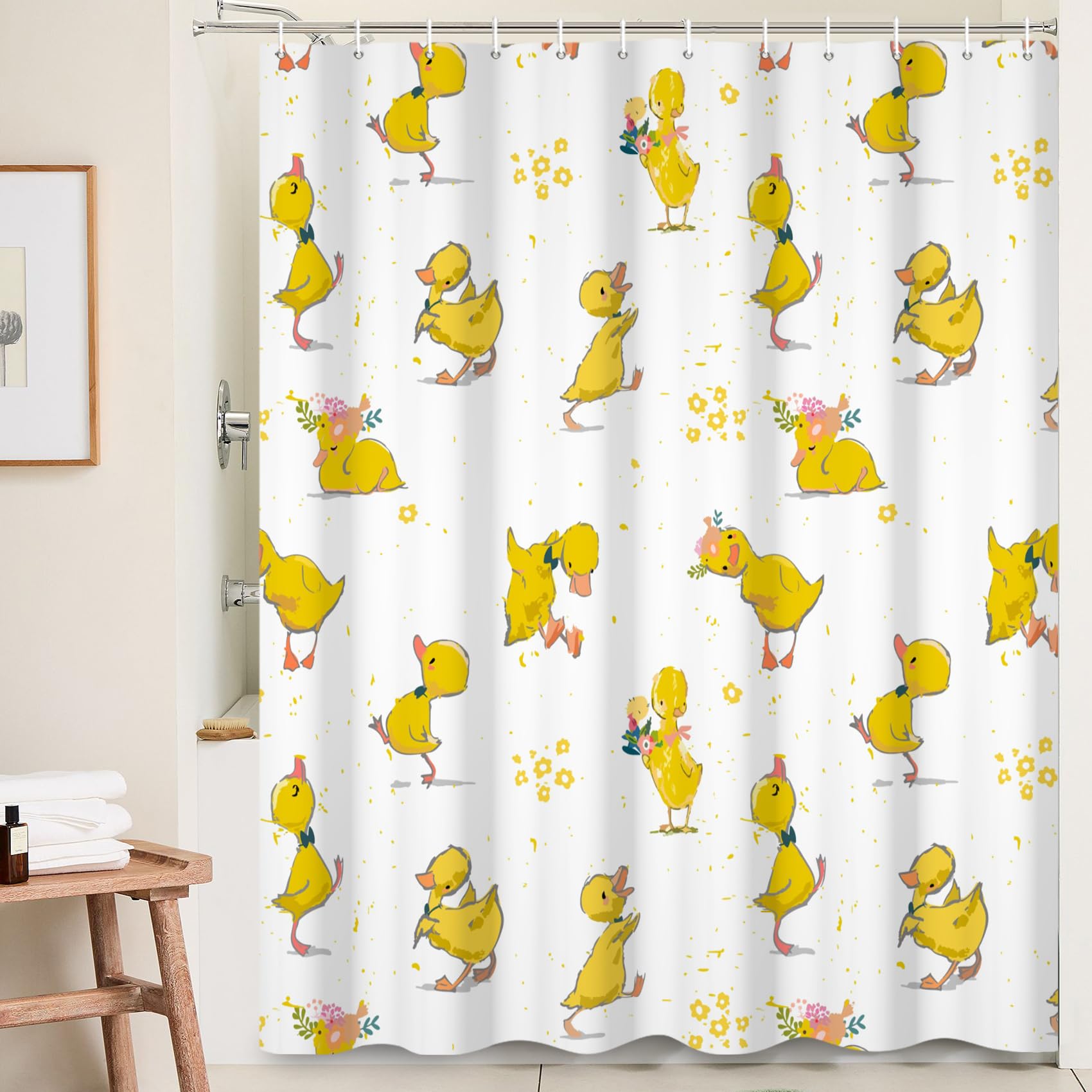 Yellow Duck Shower Curtain with Hook for Bathroom Decorative 71x71inch
