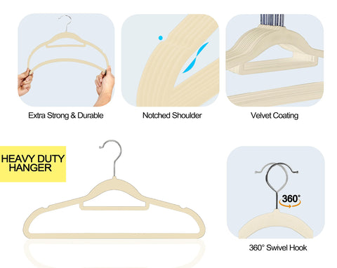 GVTECH Premium Velvet Hangers, [50 Pack] Non Slip and Heavy Duty Velvet Suit Hangers (45cm) with Tie Bar, 360° Swivel Hooks, Sturdy to hold Jumper
