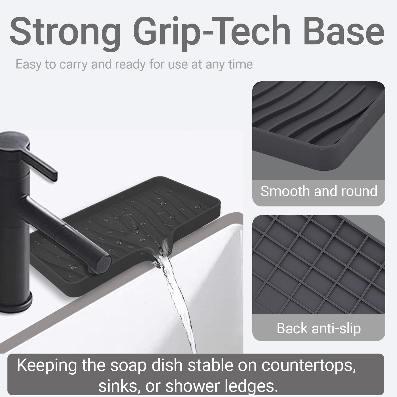Penbin 2 Pack Silicone Soap Dish with Drain, Bar Soap Holder for Shower & Bathroom, Self Draining Waterfall Soap Tray for Kitchen Sink