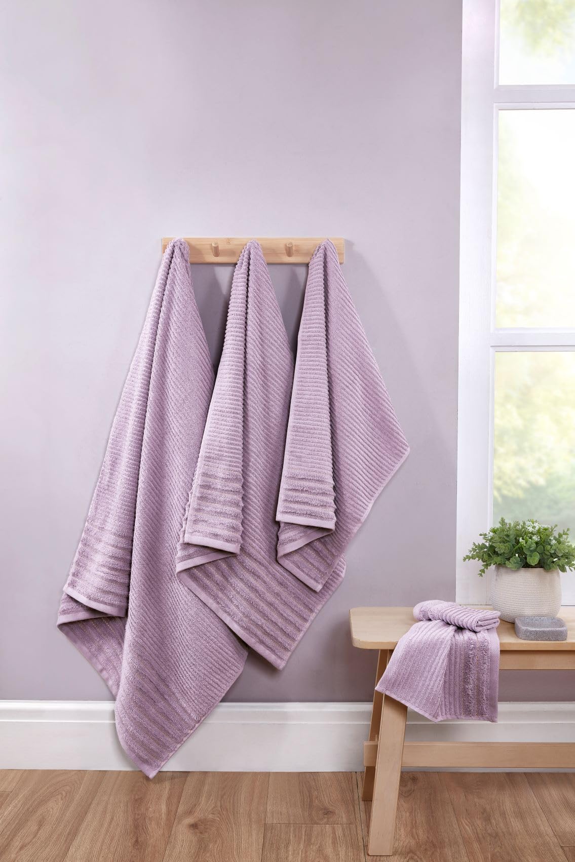 Rapport Home Linear Bath Sheets 2 Pack | Lavendar Pink | 90x140cm | Luxurious 500GSM 100% Cotton | Oeko-Tex Certified Absorbent & Soft Bathroom Towels
