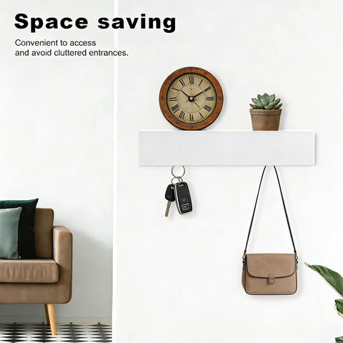 PHMING Coat Rack Wall Mounted 43.5cm, Coat Hooks with Shelf