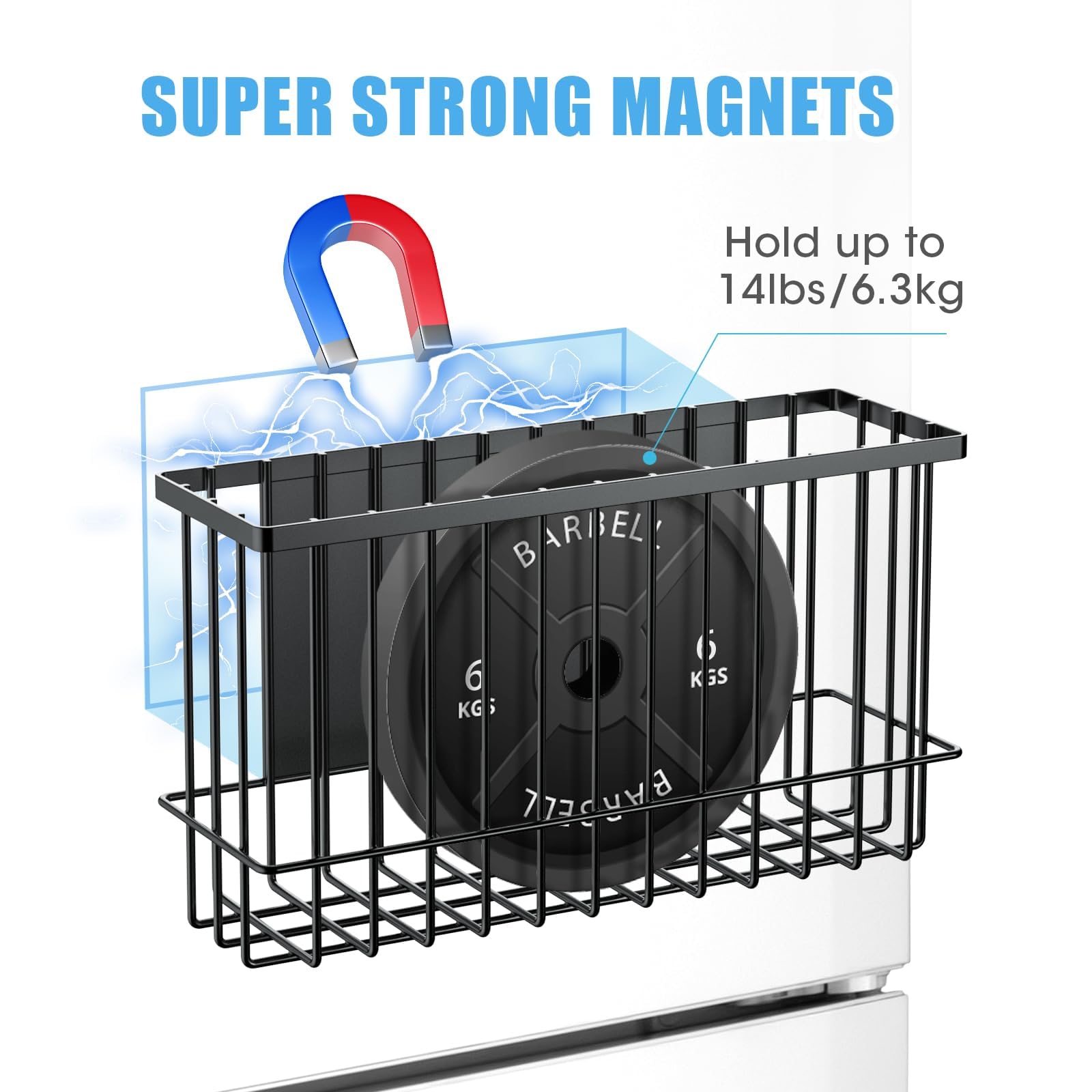 NiHome 2-Pack Magnetic Fridge Shelf Baskets, 14 lb Capacity, Black