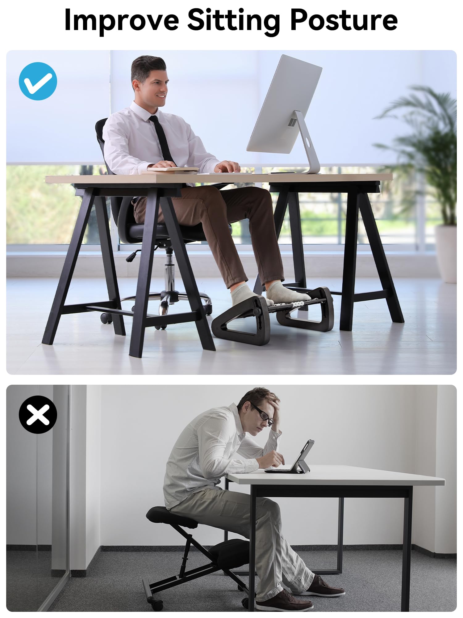 HEETA Foot Rest Under Desk, Adjustable Height Ergonomic Stool with Massager Function for Office and Home