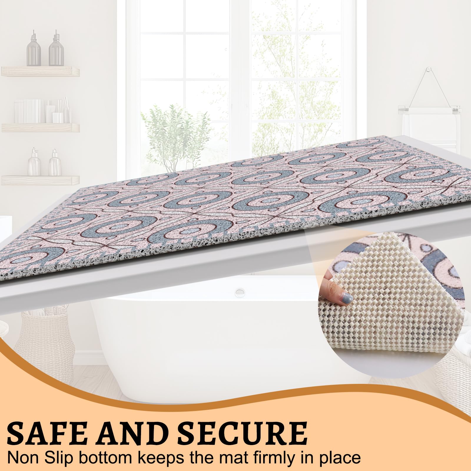 Quick Dry Large Square Shower Mat Non Slip 80x80 CM, Anti Mould PVC Loofah Bath Mat for Bathroom Floor & Wet Room