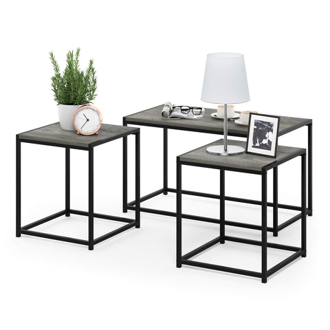 Furinno Camnus Modern Living Room Table Set with One Coffee Table and Two Side Tables, French Oak Grey