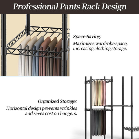 AQRA Metal Open Wardrobe, Heavy Duty Clothes Rail, 4 Assembly Ways, Black